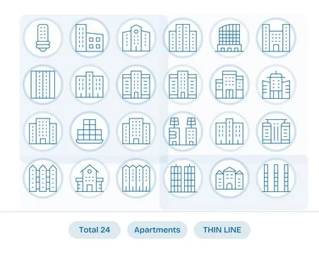 Thin Line Display Perfect Vector Icons from Apartments Set with 24 64x64 Icon Stock Illustration