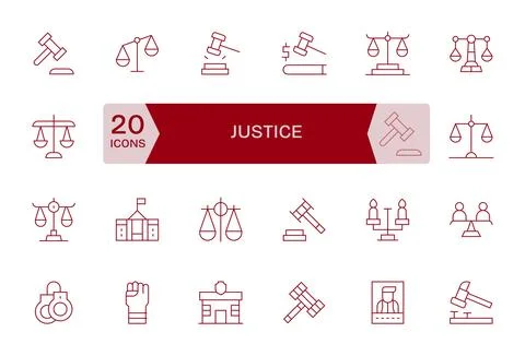 Thin Line Display Perfect Vector Icons from Justice Set with 24 128x128 Icons Stock Illustration