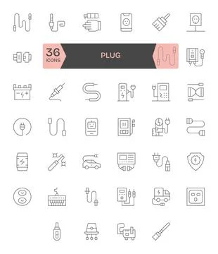 Thin Line Display Perfect Vector Icons from Plug Set with 40 High Resolutio.. Stockillustratie