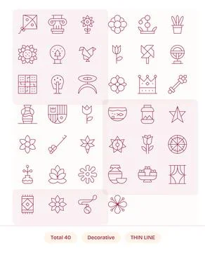 Thin Line Display Perfect Vector Icons from Decorative Set with 40 Retina R.. Stock Illustration