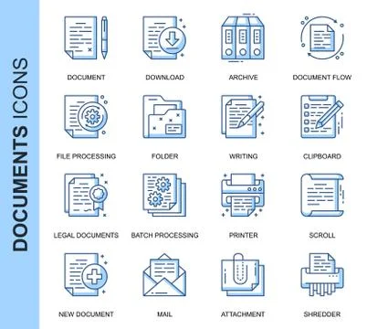 Thin Line Document Related Vector Icons Set Stock Illustration