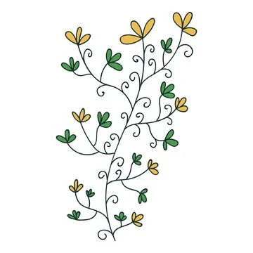 Thin line doodle flower or branch with curls isolated on white background. .. Stock Illustration