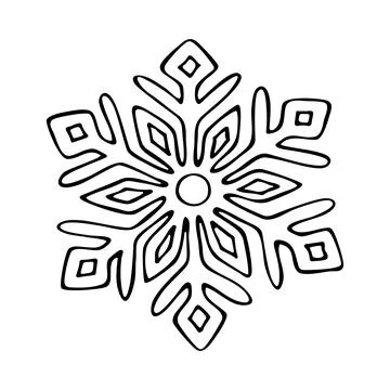 Thin line doodle snowflake. Ice crystal hand drawn. Vector of frosty pattern. Stock Illustration