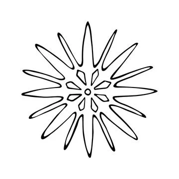 Thin line doodle snowflake. Ice crystal hand drawn. Vector of frosty pattern. Illustrazione stock