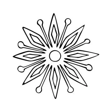 Thin line doodle snowflake. Ice crystal hand drawn. Vector of frosty pattern. Stock Illustration