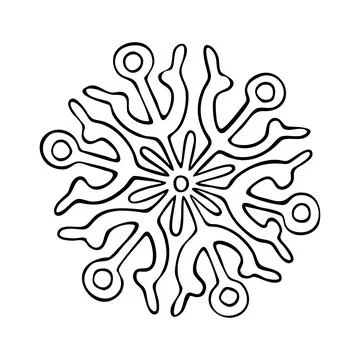 Thin line doodle snowflake. Ice crystal hand drawn. Vector of frosty pattern. Stock Illustration