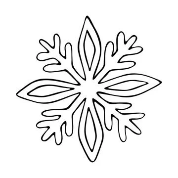 Thin line doodle snowflake. Ice crystal hand drawn. Vector of frosty pattern. Stock Illustration