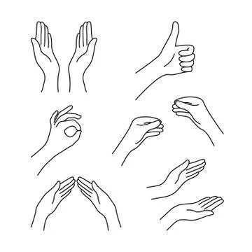 Thin line drawing black hands collection Stock Illustration