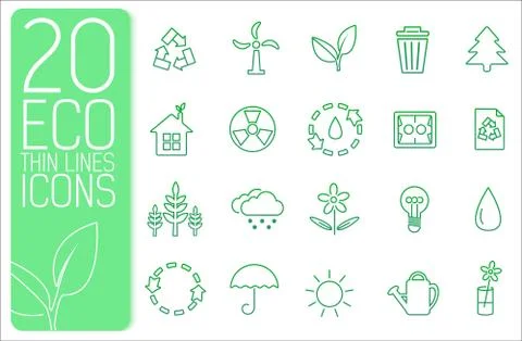 Thin line eco neture set icons concept. Vector illustration desi Stock Illustration