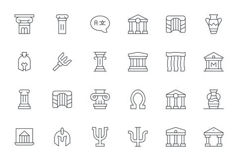 Thin Line Editable Vector Icons from Greek Set with 24 256x256 Icons Stock Illustration