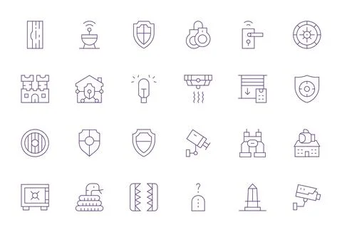 Thin Line Editable Vector Icons from Security System Set with 24 256x256 Icon Stock Illustration