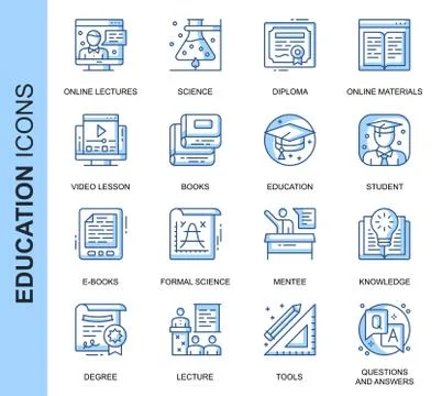 Thin Line Education Related Vector Icons Set Stock Illustration