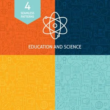 Thin Line Education Science School Patterns Set Stock Illustration
