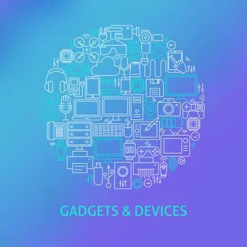 Thin Line Electronics and Gadgets Icons Set Circle Concept Stock Illustration