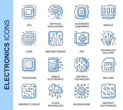 Thin Line Electronics Related Vector Icons Set Stock Illustration