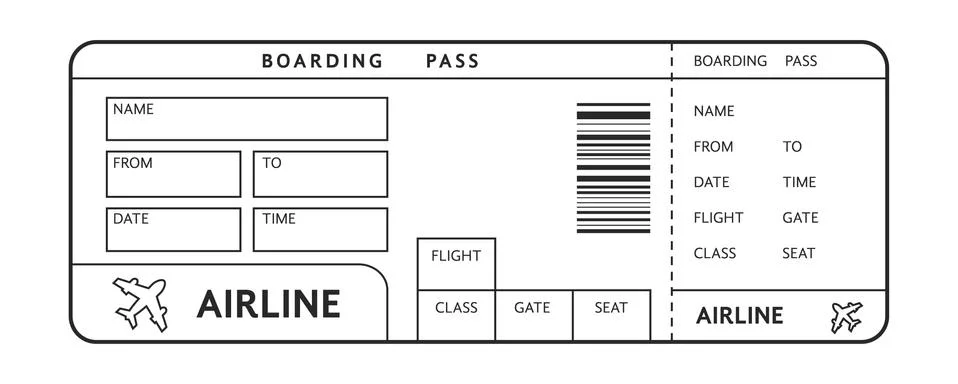 Thin line example of ticket on plane with text Stock-Illustration