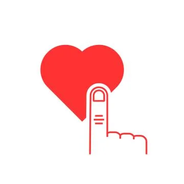 Thin line finger presses on red heart button Stock Illustration