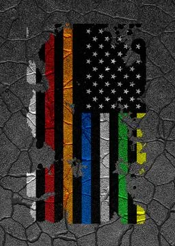 Thin Line First Responder American flag Stock Illustration