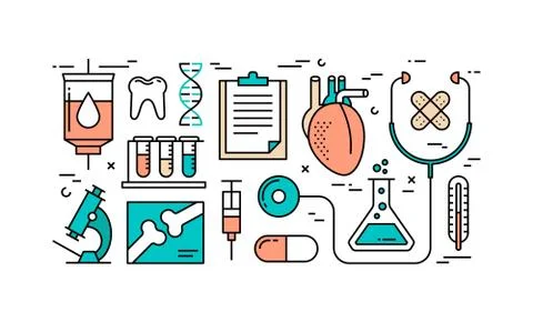 Thin line flat design concept of healthcare and medicine Stock Illustration