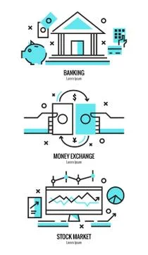 Thin line flat design of online banking services. Free Stock Illustration