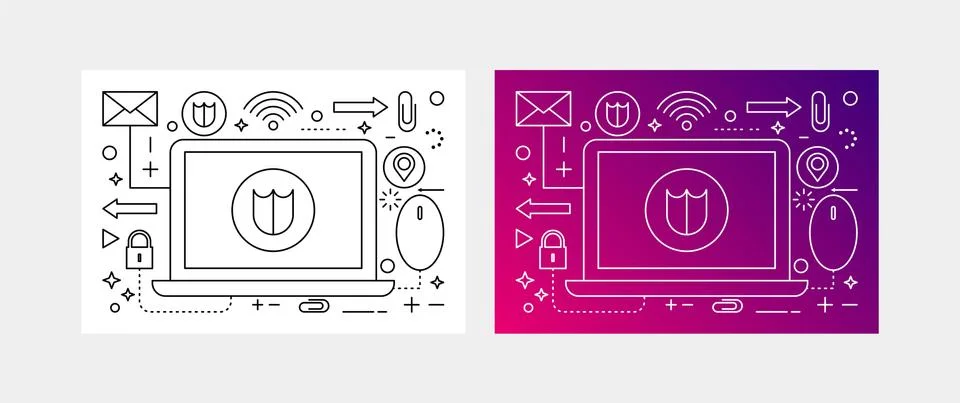 Thin line flat design of wearable technology devices, futuristic smart gadget Stock-Illustration
