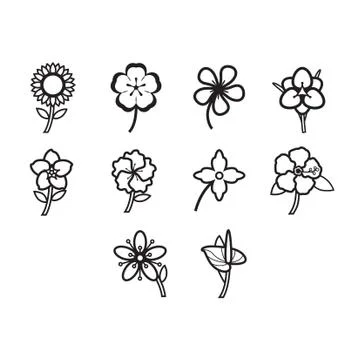 Thin line flowers icon set Stock Illustration