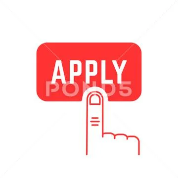 Thin line forefinger with red apply button Illustrazione stock