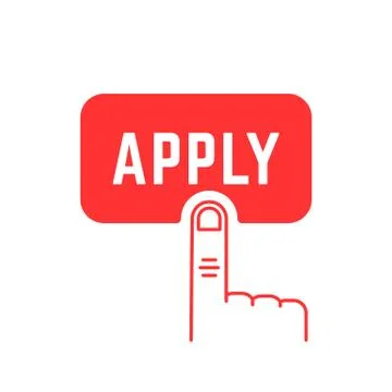 Thin line forefinger with red apply button Stock Illustration
