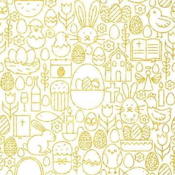 Thin Line Gold Happy Easter Seamless Pattern Illustrazione stock