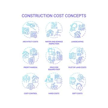 Thin line gradient icon set representing construction cost Stock Illustration