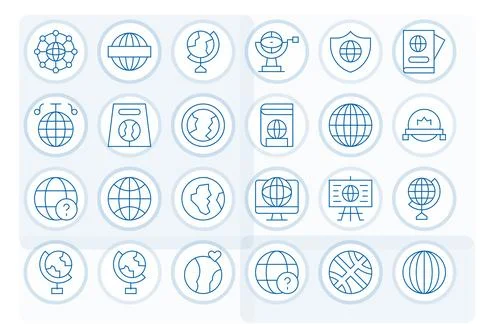Thin Line Grid Fitted Vector Icons from Globe Set with 24 64x64 Icons Illustrazione stock