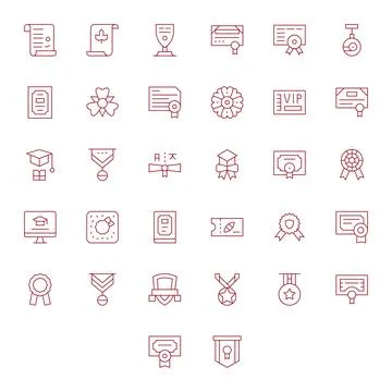 Thin Line Grid Fitted Vector Icons from Certificate Set with 32 64x64 Icons Stock Illustration