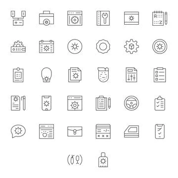Thin Line Grid Fitted Vector Icons from Manage Set with 32 64x64 Icons Illustrazione stock