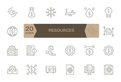 Thin Line Grid Fitted Vector Icons from Resources Set with 24 High Resoluti.. Stock Illustration