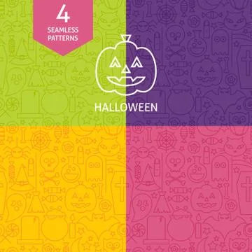 Thin Line Halloween Holiday Patterns Set Stock Illustration