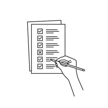 Thin line hand with quiz or checklist task Stock Illustration