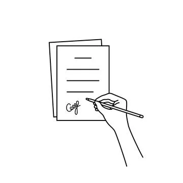 Thin line hand with signed document Stock Illustration