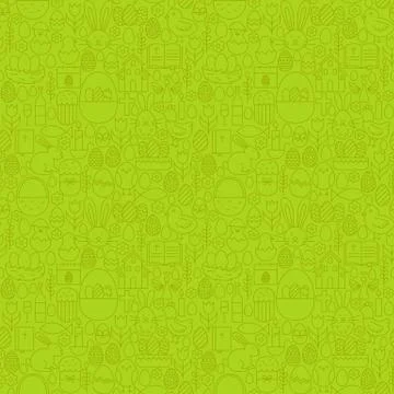 Thin Line Happy Easter Green Seamless Pattern Stock Illustration