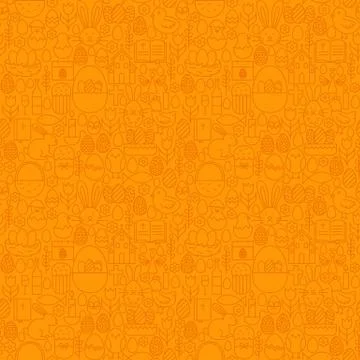 Thin Line Happy Easter Orange Seamless Pattern Stock Illustration