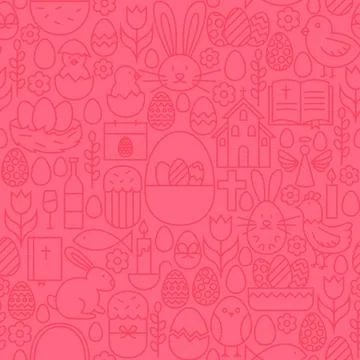 Thin Line Happy Easter Seamless Pink Pattern Stock Illustration
