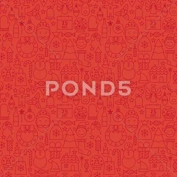 Thin Line Holiday Christmas Red Seamless Pattern Stock Illustration