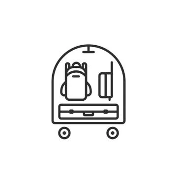 Thin line icon of baggage on trolley in airport Stock Illustration