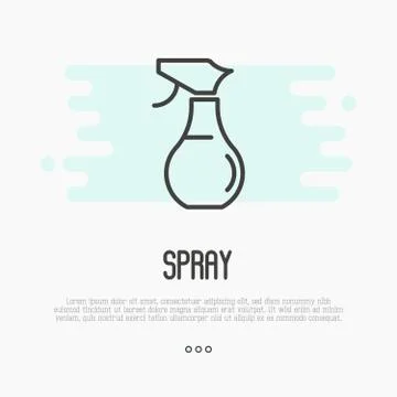 Thin line icon of hand sprayer bottle for hair, housework or cleaning. Illustrazione stock