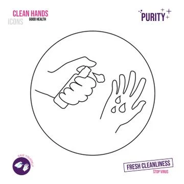Thin line icon. Icon of a hand holding a bottle with an antiseptic. Spray App Stock Illustration