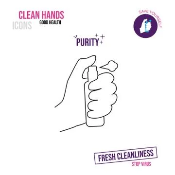 Thin line icon. Icon of a hand holding a bottle with an antiseptic. Spray Stock Illustration