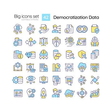 Thin line icon set for data democratization 스톡 일러스트