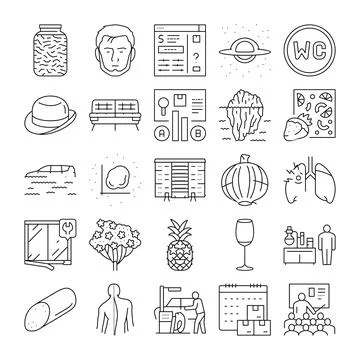 Thin line icon set featuring various symbols Stock Illustration