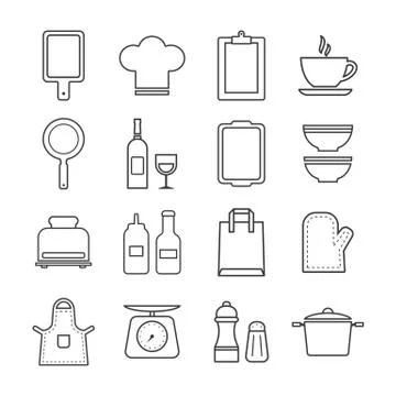 Thin line icon set kitchen and cooking Stock Illustration