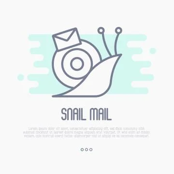 Thin line icon of snail mail with envelope. Symbol of slow mail. Stock Illustration