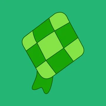 Thin line icon of a square ketupat on a green background. Stock Illustration